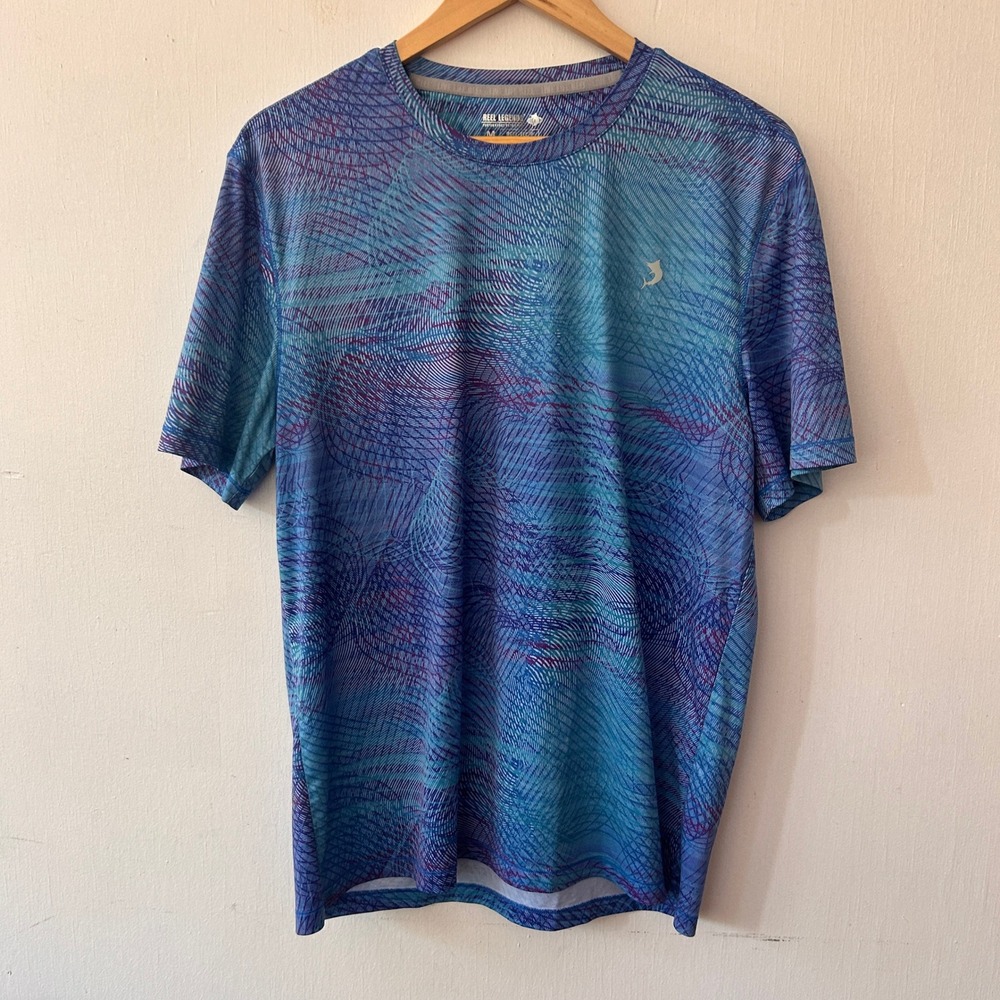 Reel Legends Shirt Mens Medium Blue Abstract Reel-Tec Performance Fishing Tee